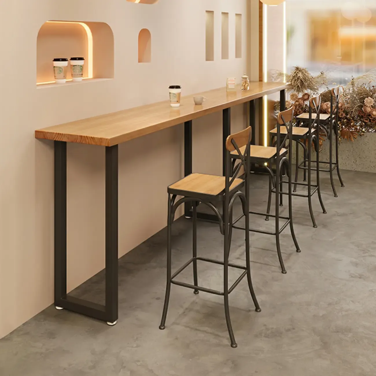 Antique Solid Wood Trestle Base Pub Table