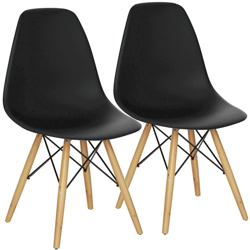 Set of 2 Modern Dining Side Chairs with Wood Legs