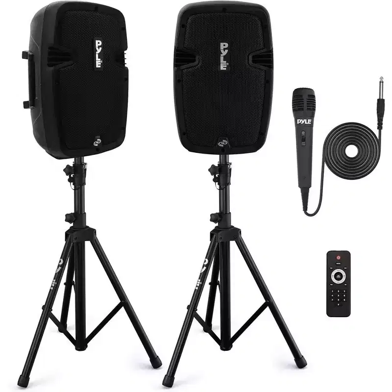 Active Passive PA Loudspeaker System for Streaming with Bluetooth, Wired Microphone, 2 Stands, 700W Power