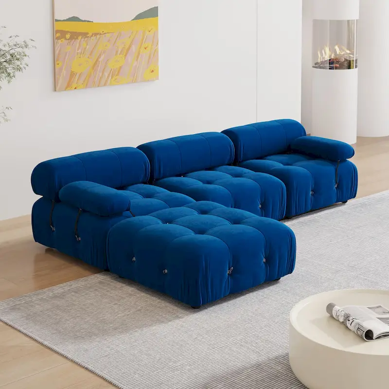 Blue Velvet Upholstered Sofa