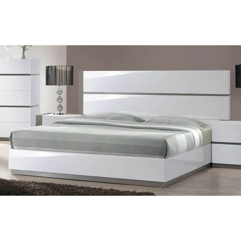 White & Gray High Gloss Platform Bed – Queen/King