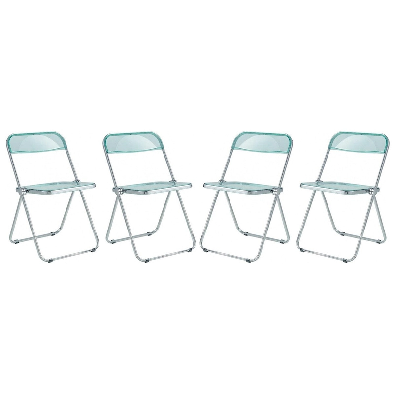 Acrylic Folding Dining Chair with Chrome Frame Set of 4 Lawrence Series by LeisureMod
