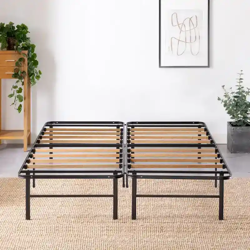 Black 14-Inch Steel Platform Bed Frame with Bamboo Slats – Twin, Twin XL, Full, Queen or King