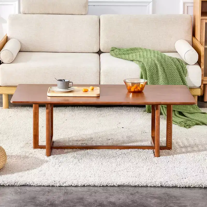 47W Rattan Coffee Table Cocktail Table Wood Center Table Rectangular Sofa Table, Natural/Brown-Modernluxe