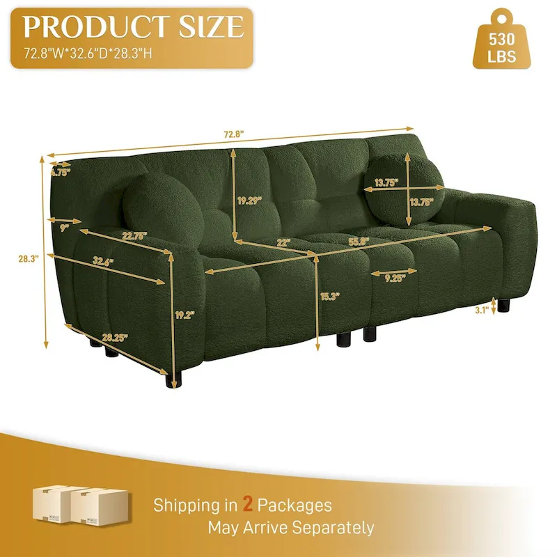 Teddy Boucle 2-Seat Cloud Deep Seat Sofa Couch for Living Room, Bedroom