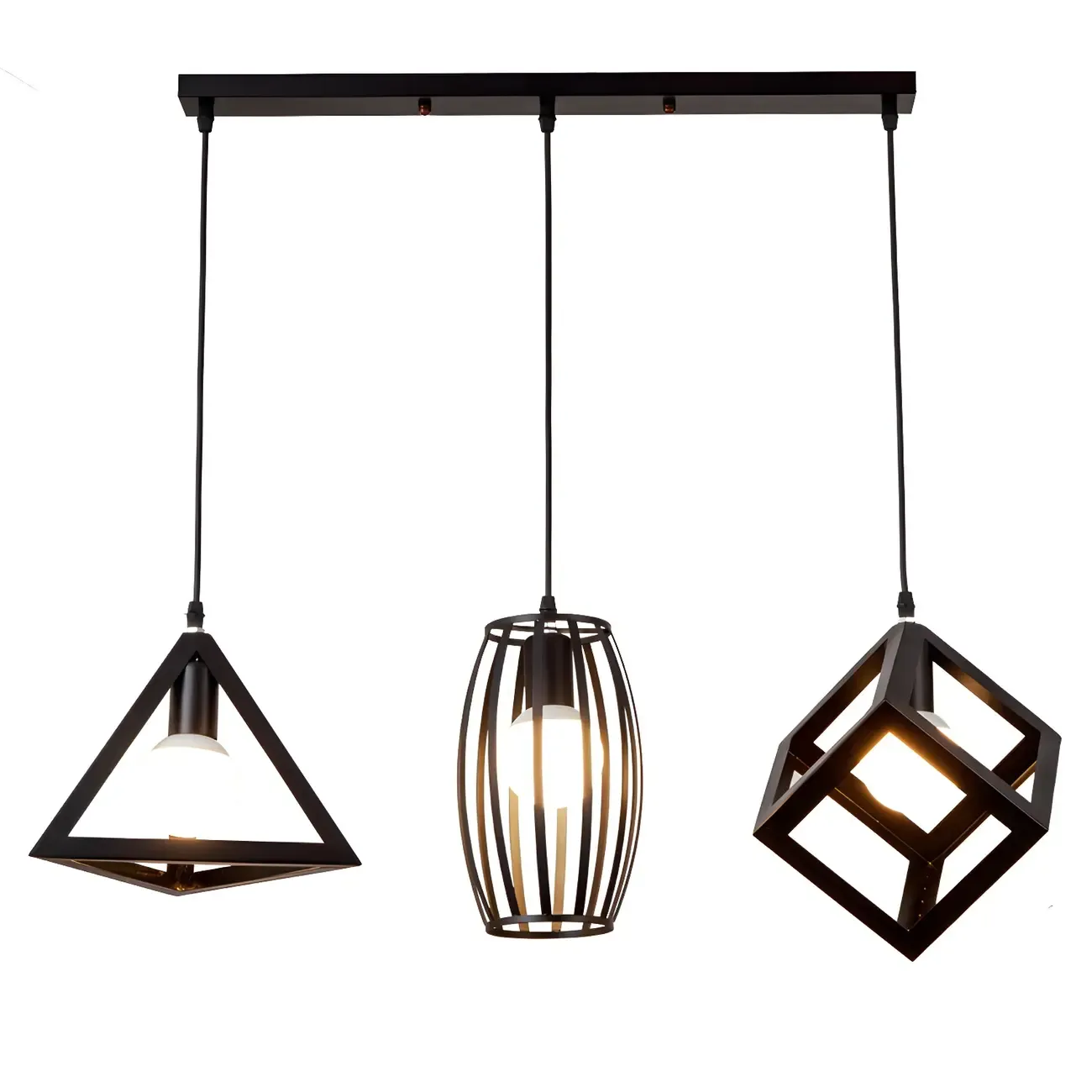 Industrial Black Metal Geometric Kitchen Island Pendant Light