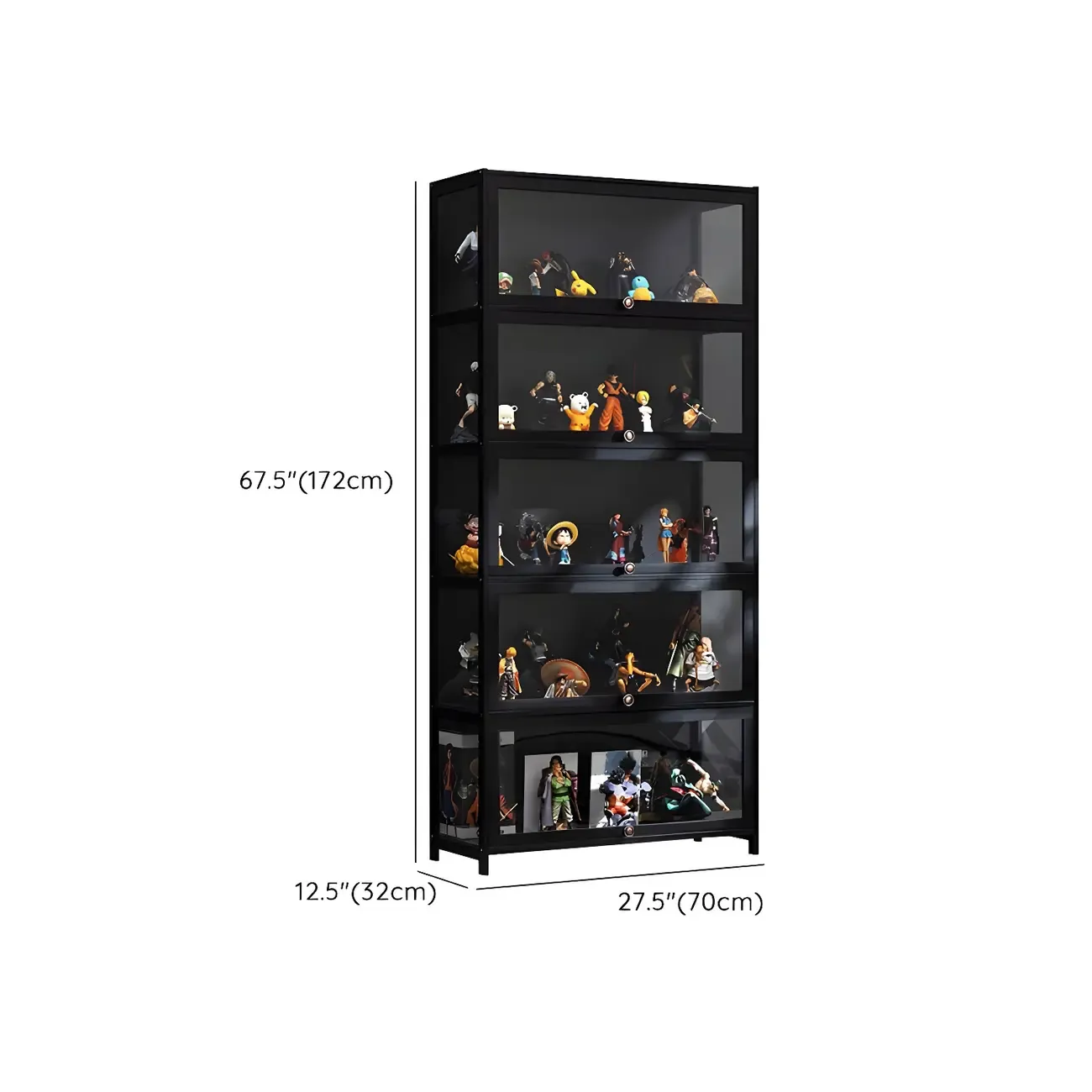 Elegant Black Bamboo Clear Figure Display Cabinet