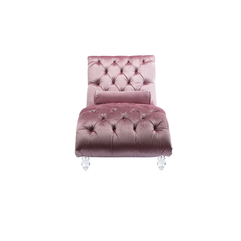 Button-Tufted Upholstered Velvet Recliner Chaise with Pillow and Acrylic Feet