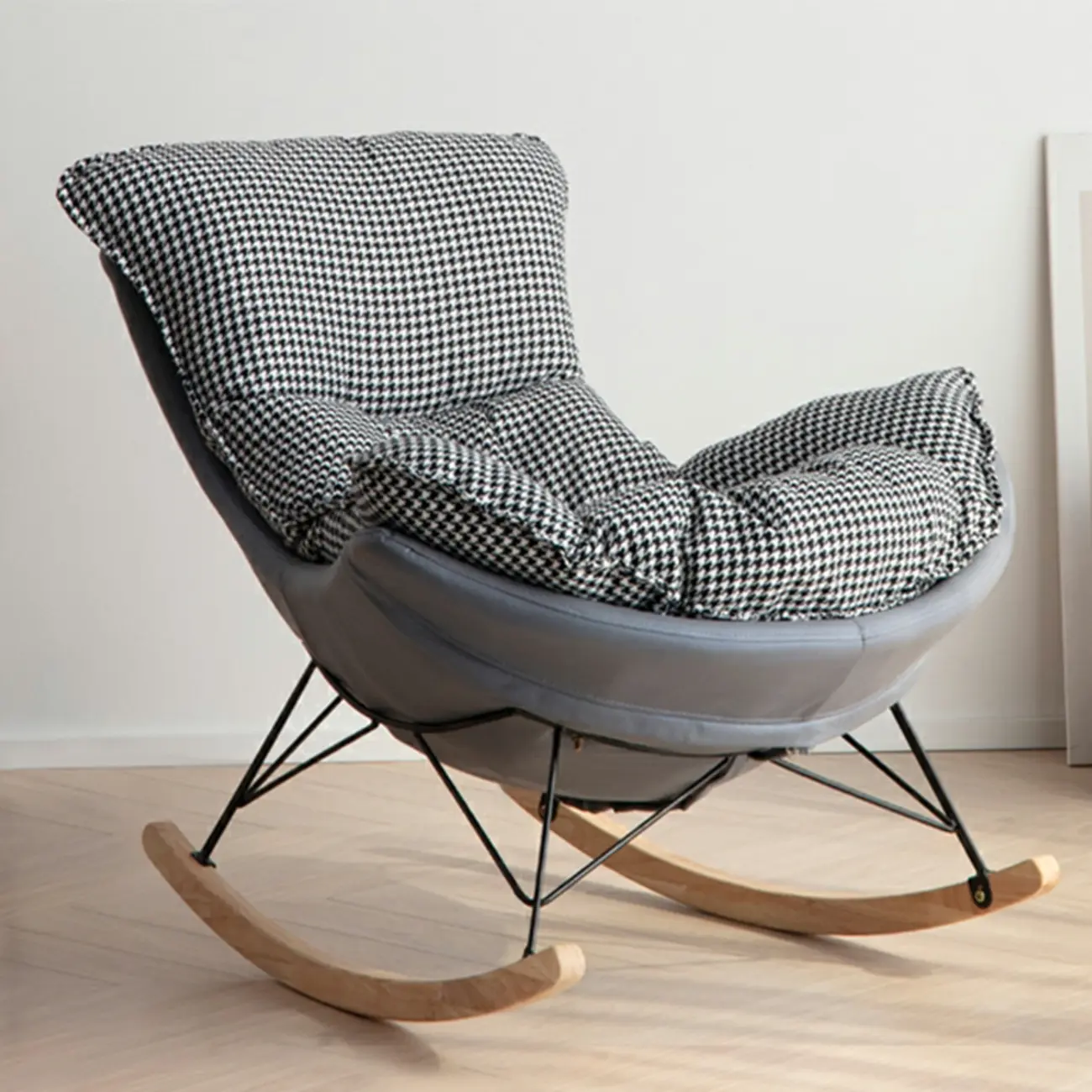 Mid Century Modern Upholstered Rocking Chair with Ottoman