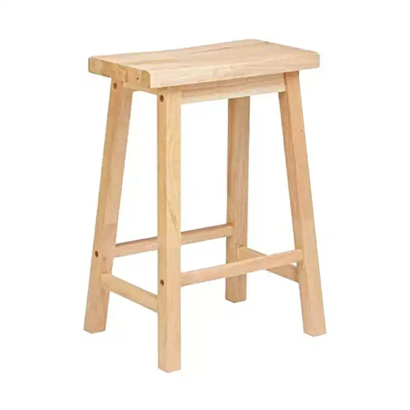 PJ Wood Classic Saddle Seat 24 Inch Kitchen Bar Counter Stool with Backless Seat & 4 Square Legs, for Homes, Dining Spaces, and Bars (2 Pack)