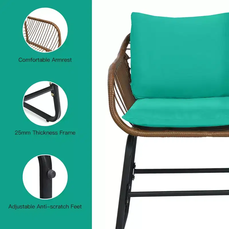 Costway 3PCS Patio Rattan Bistro Set Cushioned Chair Glass Table Deck White\Turquoise