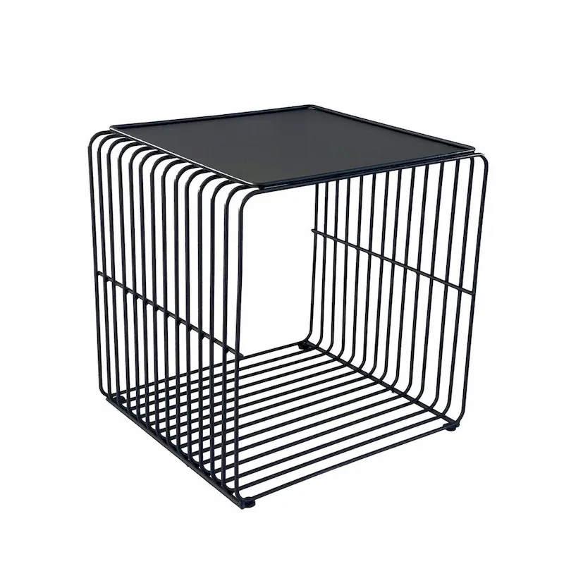 Reo 16 Inch Side End Table, Waterfall Black Metal Wire Frame