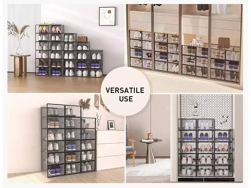 MPM Shoe box 12pcs, Stackable Clear Plastic Shoe Organizer, Shoe Rack, Sneaker Storage Box with Lid, For Men and Women S
