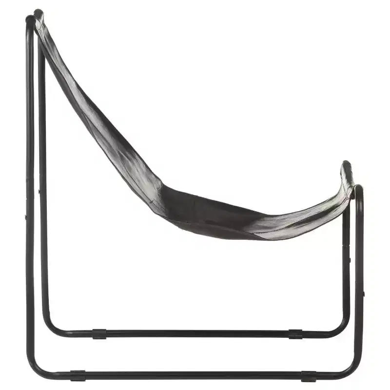 vidaXL Relaxing Chair Black Genuine Leather, Powder-Coated Iron