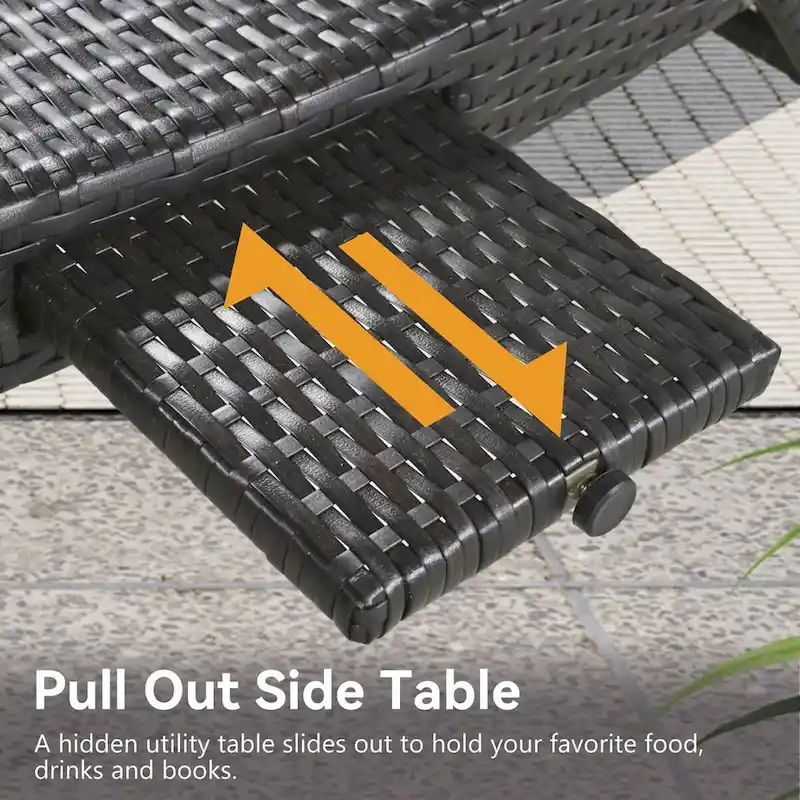 80 Wicker Chaise Lounge Chairs Set of 2,Patio Rattan Reclining Chair Pull-out Side Table Adjustable Backrest Ergonomic