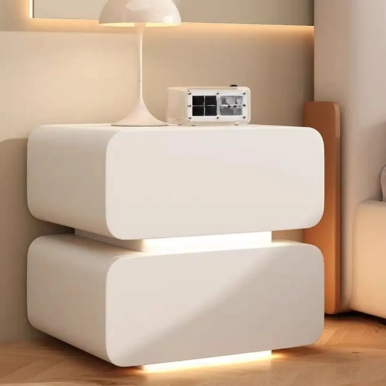 Modern Wood White Lighting 2-Drawer Nightstand