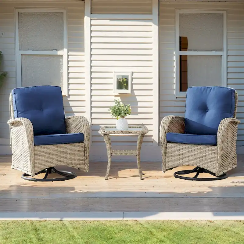 Outdoor Swivel Rocking Chairs Set of 3 - Light Beige
