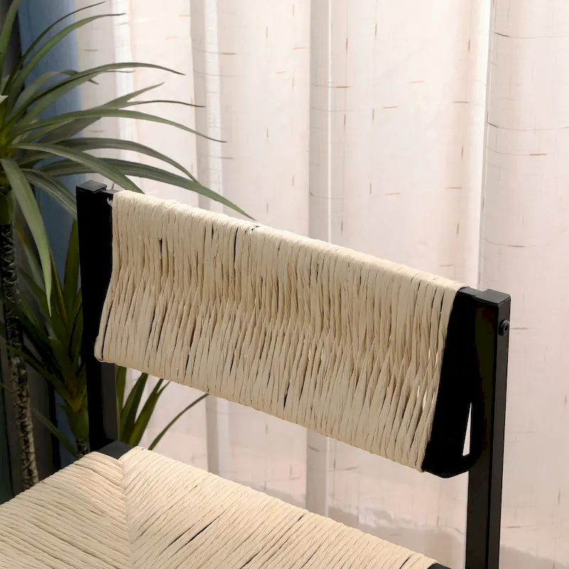 Set of 2 Papetr Rope Woven Dining Chairs, Bar Stools with Footrest