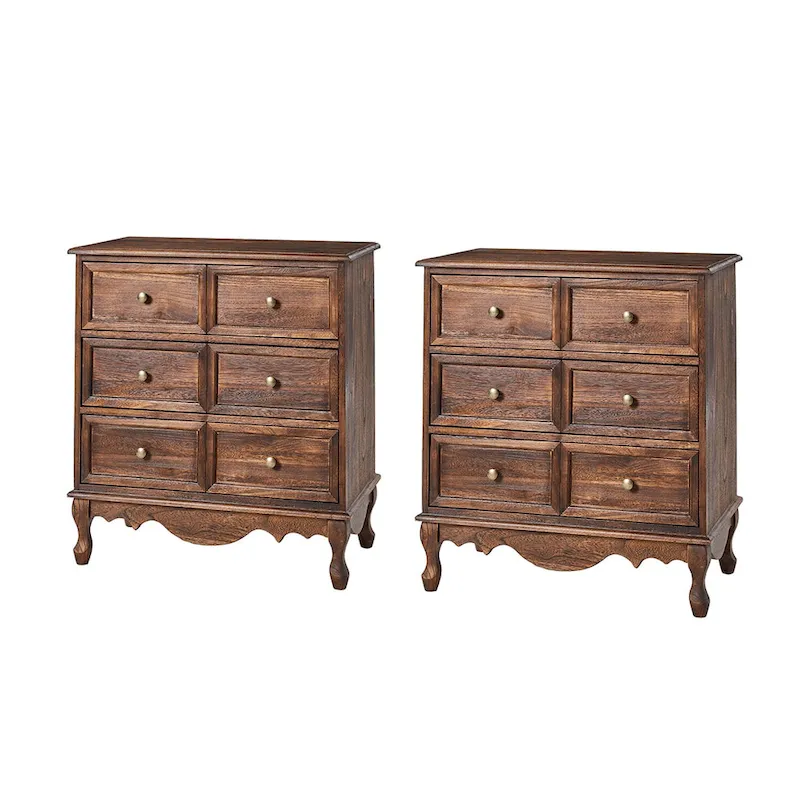 Pallantium Farmhouse 30Tall Distressed 3-Drawer Nightstand With Solid Wood Legs and Adjustable Feet Set Of 2 by HULALA HOME