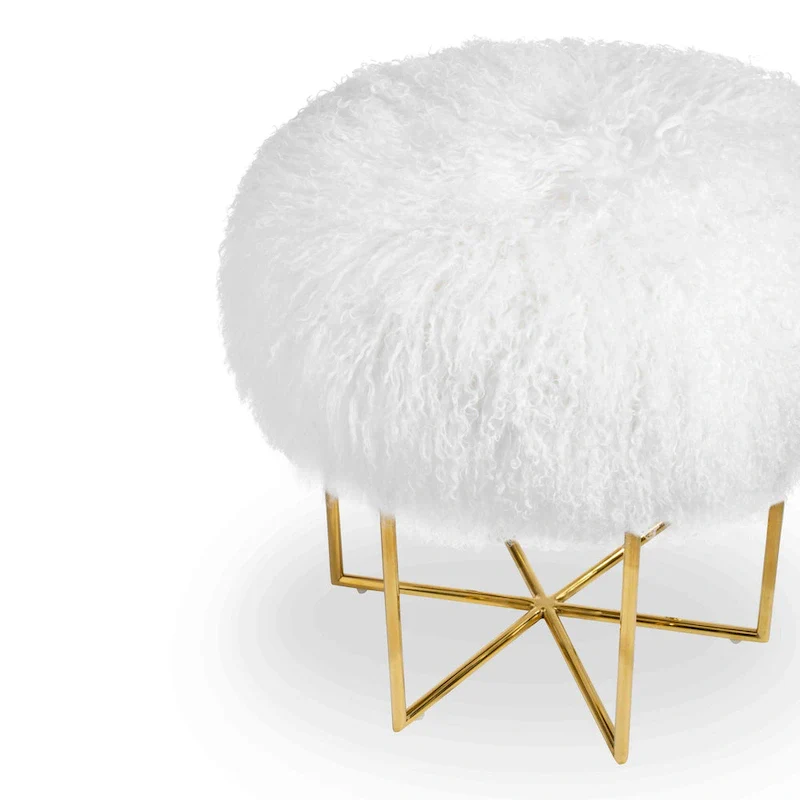 Round Sheepskin Ottoman with Stainless Steel Base