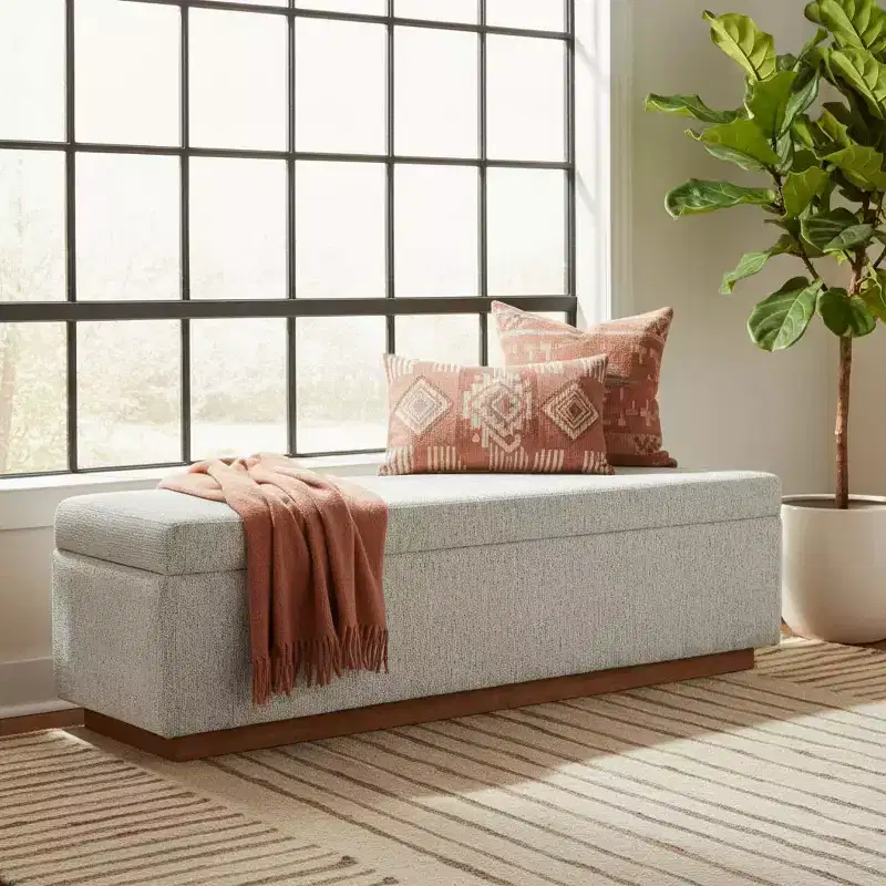 60 Modern Upholstered Storage Bench, End of Bed Bench for Bedroom, Fabric Entryway Bench with Hidden Storage and Wood Frame-Panipeachy
