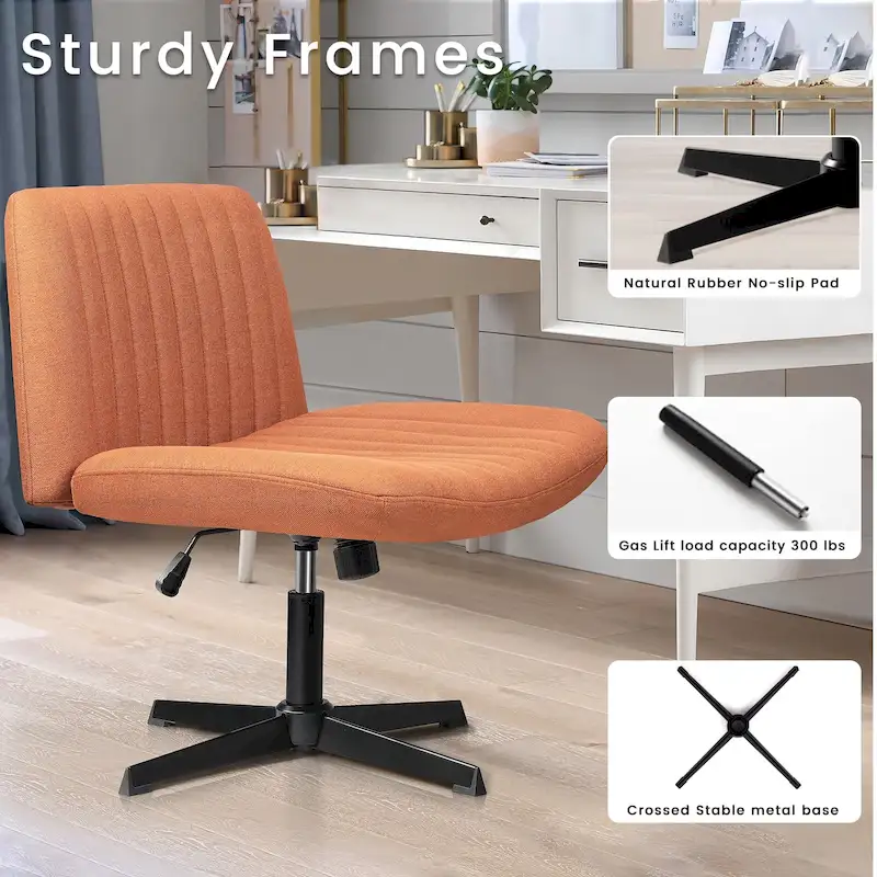 BOSSIN Criss Cross Chair Armless Office Desk Chair No Wheels,Fabric Padded Modern Swivel Vanity Chair office chair