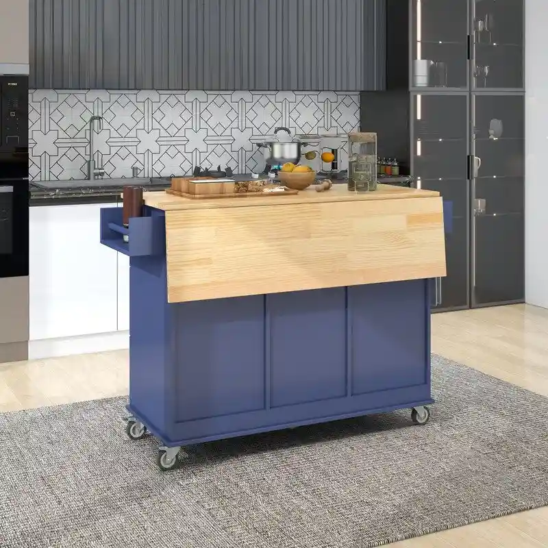 Rolling Kitchen Island with Solid Wood Top and Locking Wheels,Drop Leaf