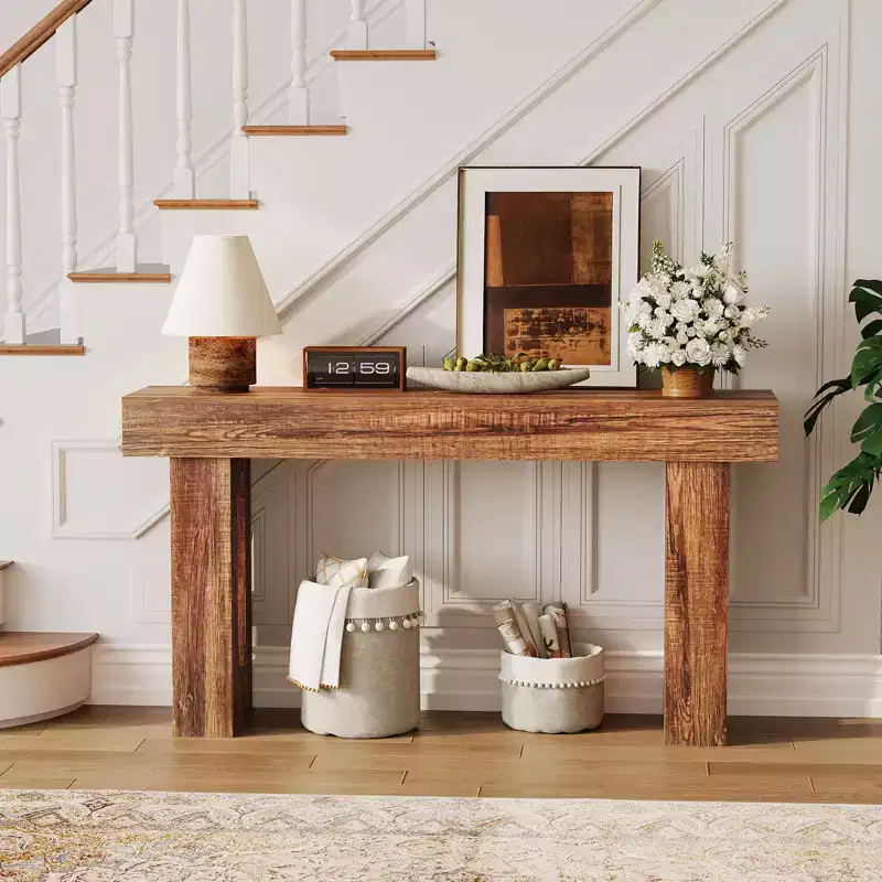 GustoWave 63 Console Table for Entryway, Narrow Farmhouse Sofa Table with Storage, Industrial Wood Accent Table, Brown