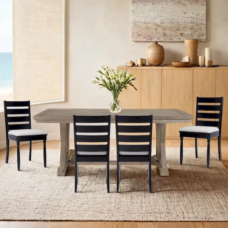Black / Walnut Ladder Back Armless Dining Chair, Set of 2