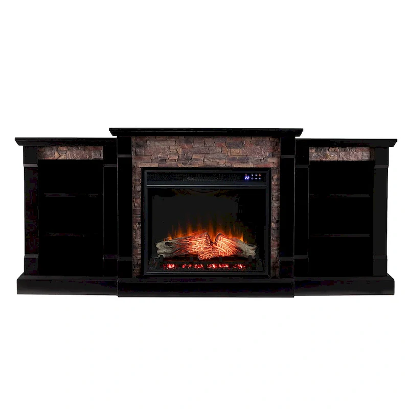 SEI Furniture Hay River Black Electric Fireplace with Bookcases
