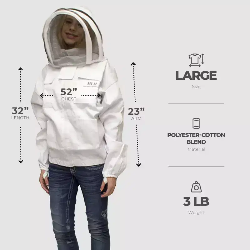 Harvest Lane Honey Beekeeping Jacket, Protective Beekeeper Clothing with 4 Pockets and Fencing Veil Bug Net Hat, Unisex Sizing, Large