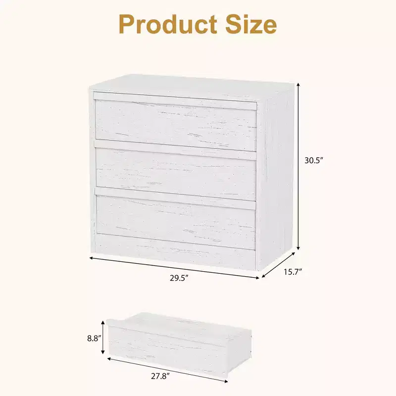3 Drawer Dresser, Natural Oak Nightstand 3 Chest of Drawers with Large Storage, Small Modern Bedside End Table for Living Room, Nursery, Entryway