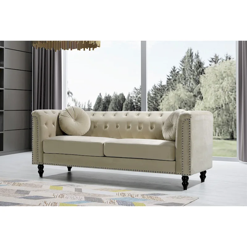 US Pride Vivian Classic Velvet Kittleson Nailhead Chesterfield Sofa
