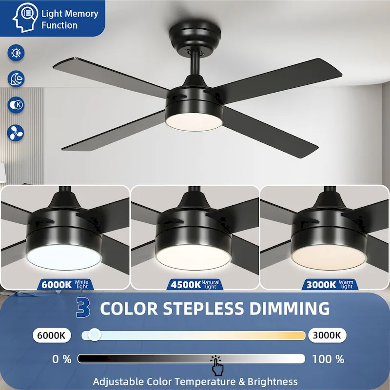 Moasis 48 Inch 4 Blades Ceiling Fans with Light and Remote Control&App Control