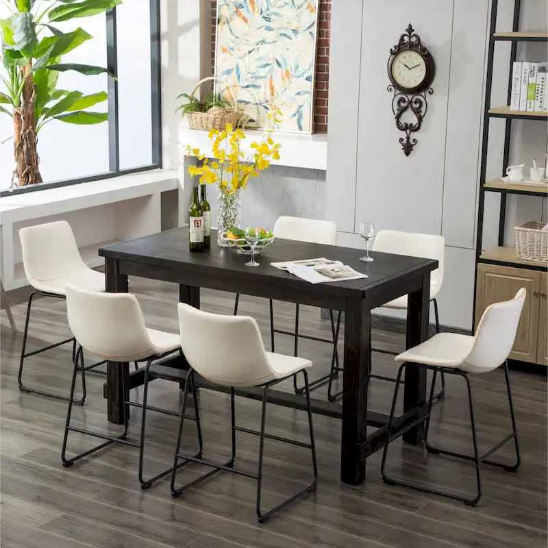 Lotusville 7-pc. Counter-height Black Wood Dining Set