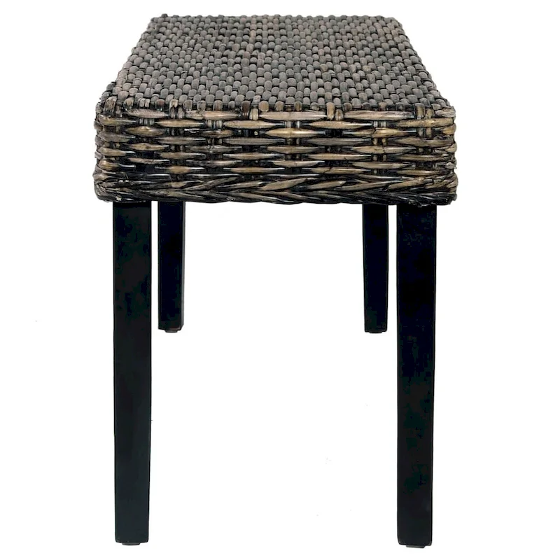 vidaXL Bench 43.3 Black Natural Kubu Rattan and Solid Mango Wood
