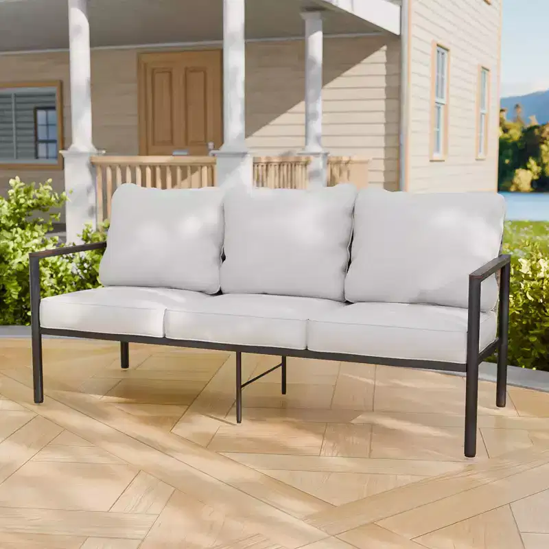 EAGLE PEAK Sunset Dune Collection Modern Outdoor Furniture Sofa, 3-Seat Wicker Patio Couch with Cushions