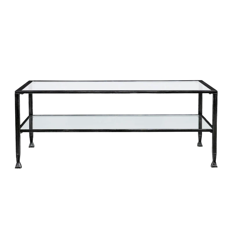 SEI Furniture Glenn Black Rectangle Metal Coffee Table with Glass Top and Bottom Shelf