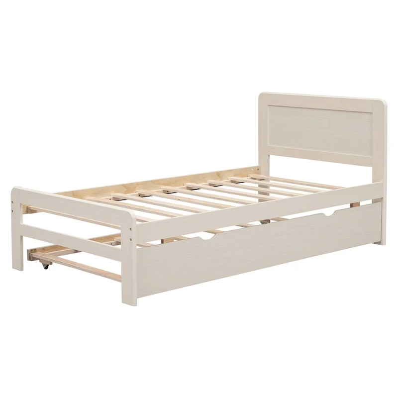 Twin Platform Bed with Trundle – Grey / Walnut / White Washed, Sleeps 1–2