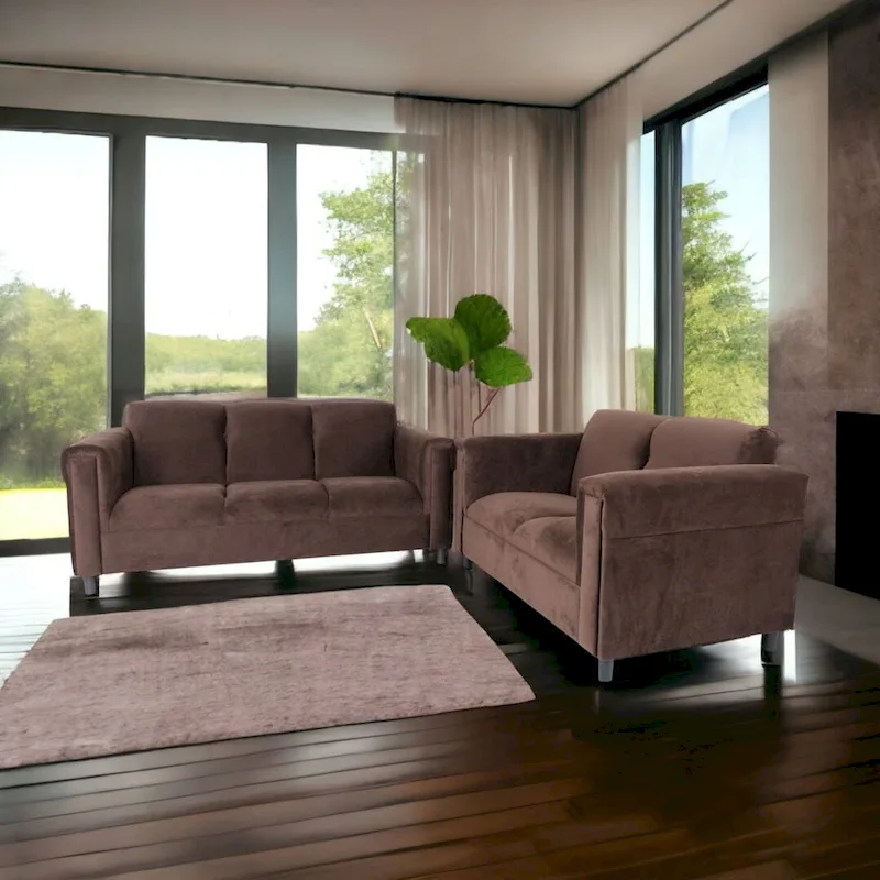 Mid Century Modern Loveseat and Sofa Set Solid Wood Frame Upholstered