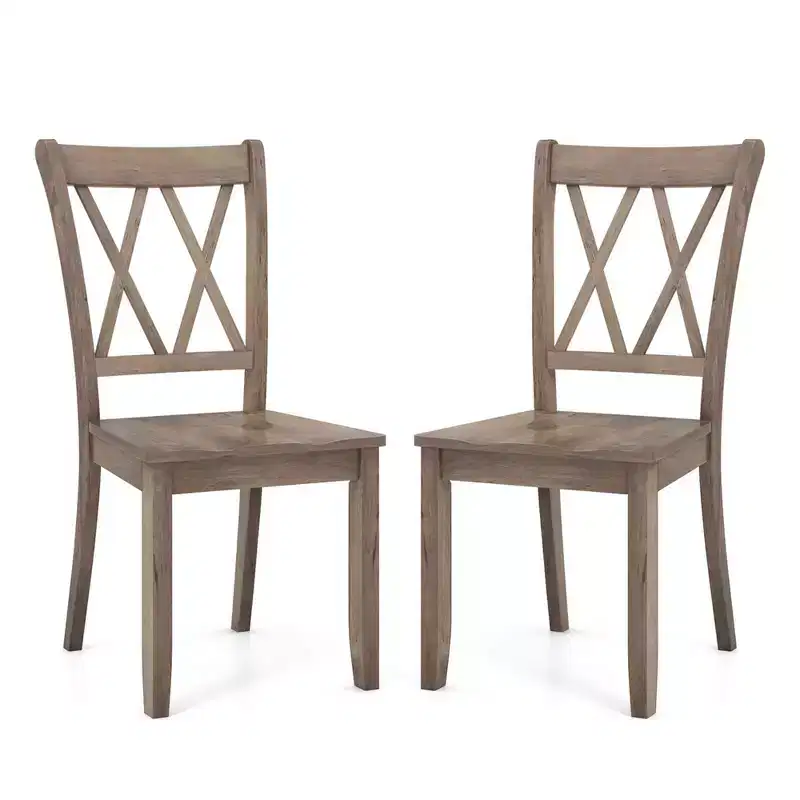 Costway Wooden Dining Chairs Set of 2/4 with Ergonomic Seat Rubber Wood Frame & High Backrest