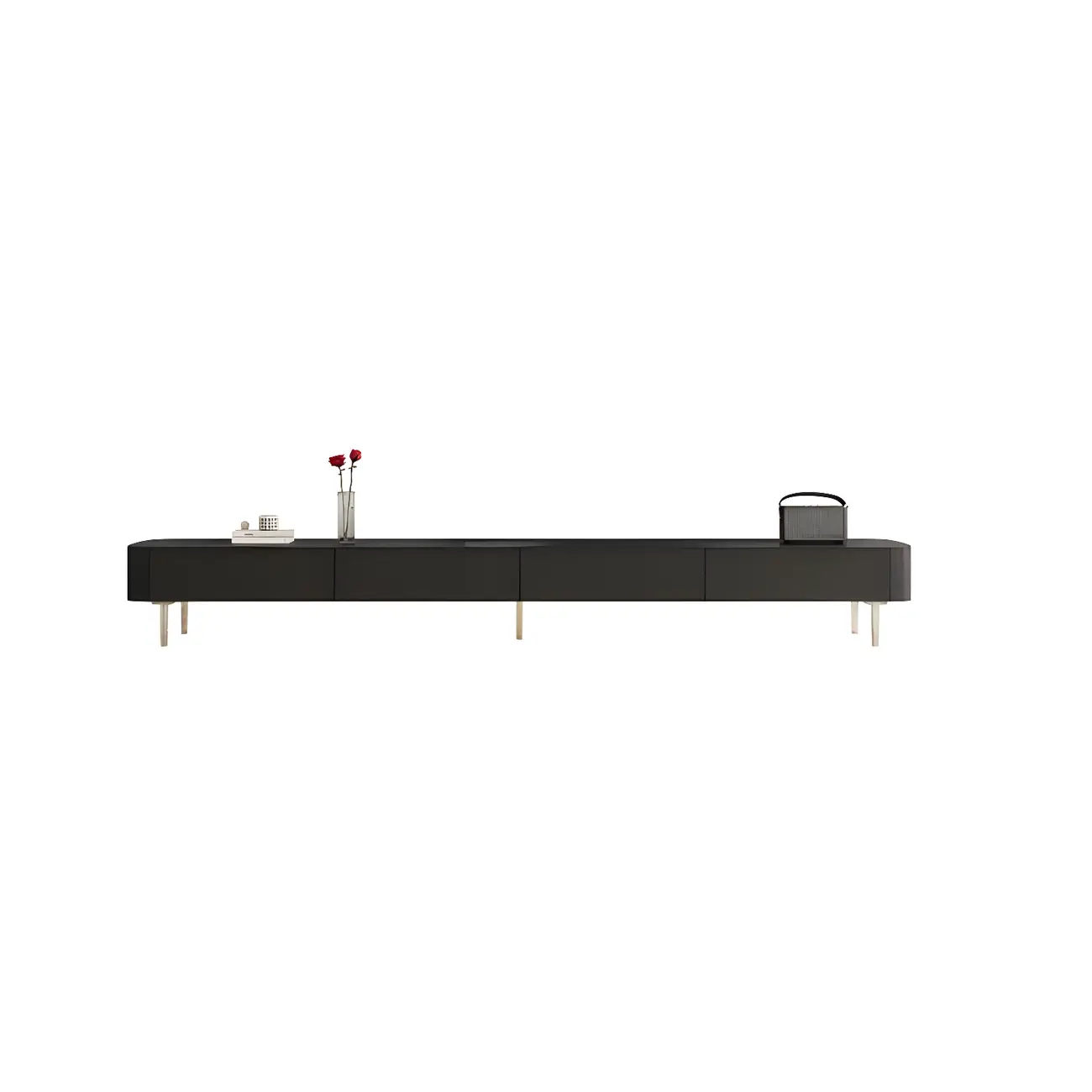 87 Modern Black Wooden Long TV Stand with Drawers