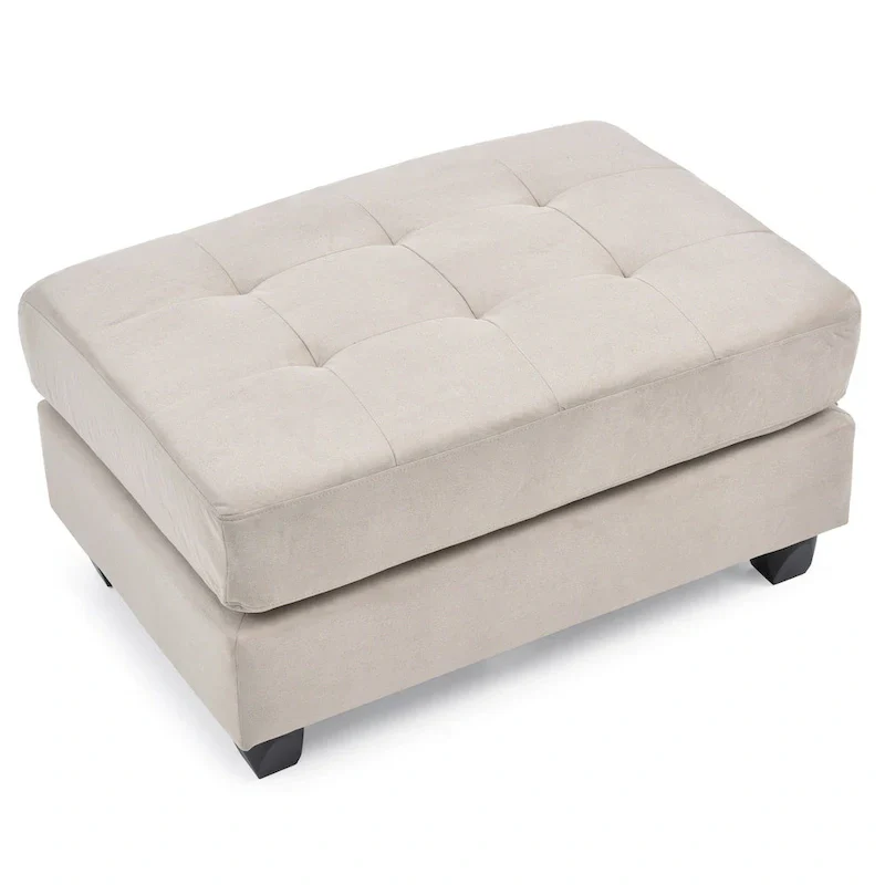 Rectangular Button-Tufted Microsuede Ottoman