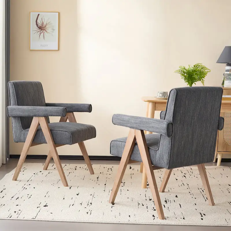 Fabric Upholstered Arm Dining Chair (Set of 2)