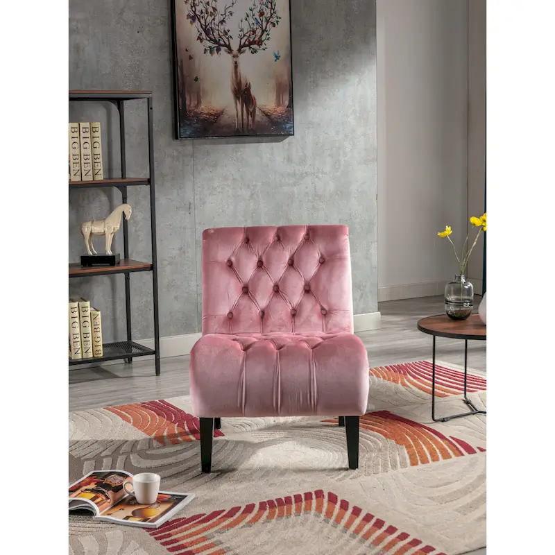 Velvet Upholstered Leisure Chair For Living Room With Wood Legs