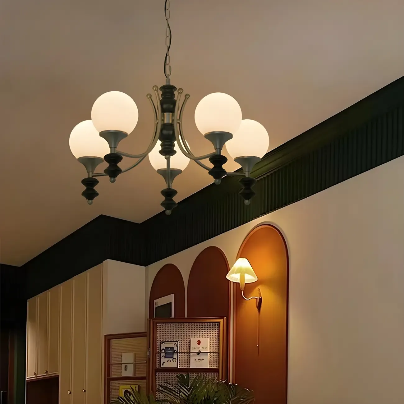 Modern Glass Chandeliers Black Metal Elegant Lighting