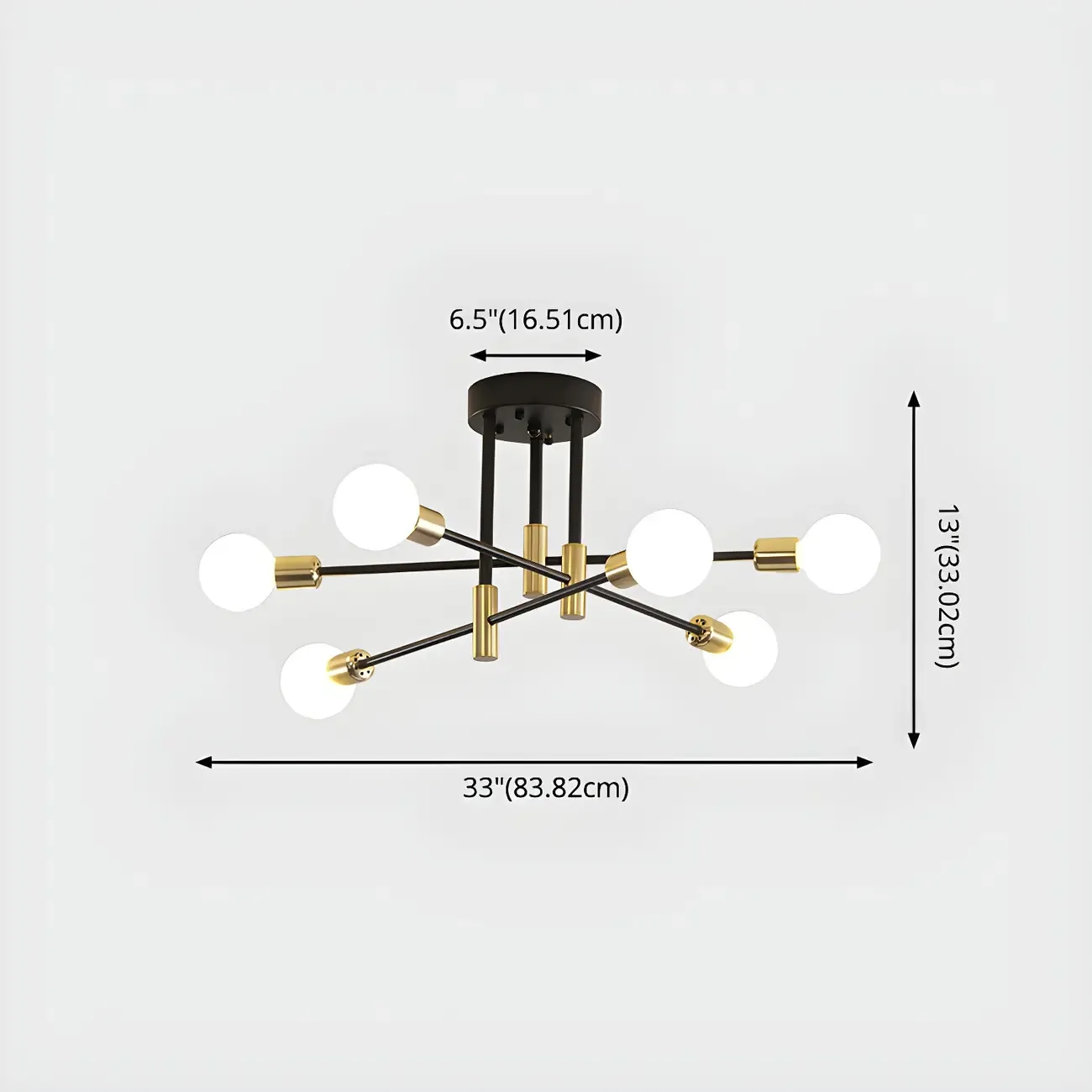 Modern Industrial Black Gold Sputnik Semi Flush Ceiling Light