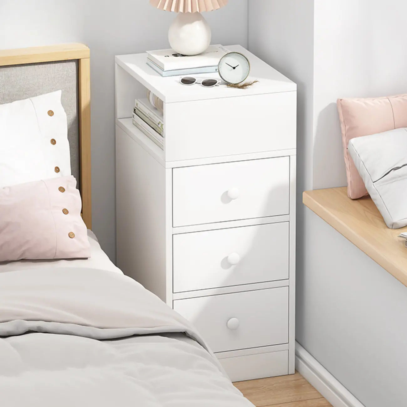 Natural Finish Casual Engineered Wood 3 Drawer Nightstand