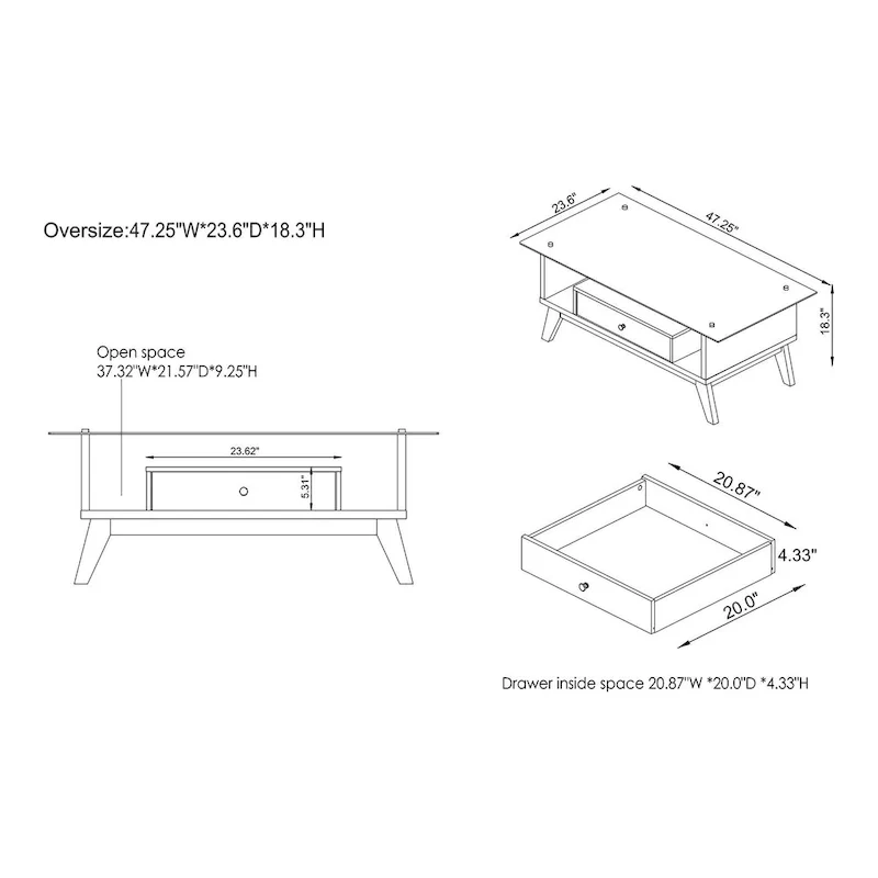 Glass Top Coffee Table - White/Natural Wood, Mid-Century Modern, Multi-User