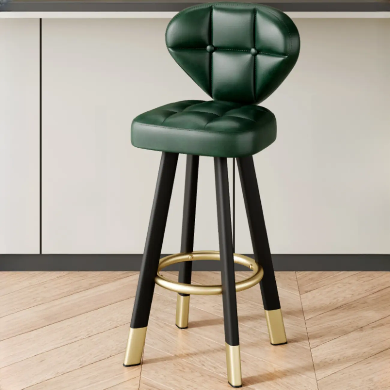 Modern Tufted Counter Height Bar Stools with Metal Footrest